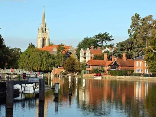 All Saints Church spire seen across the Thames